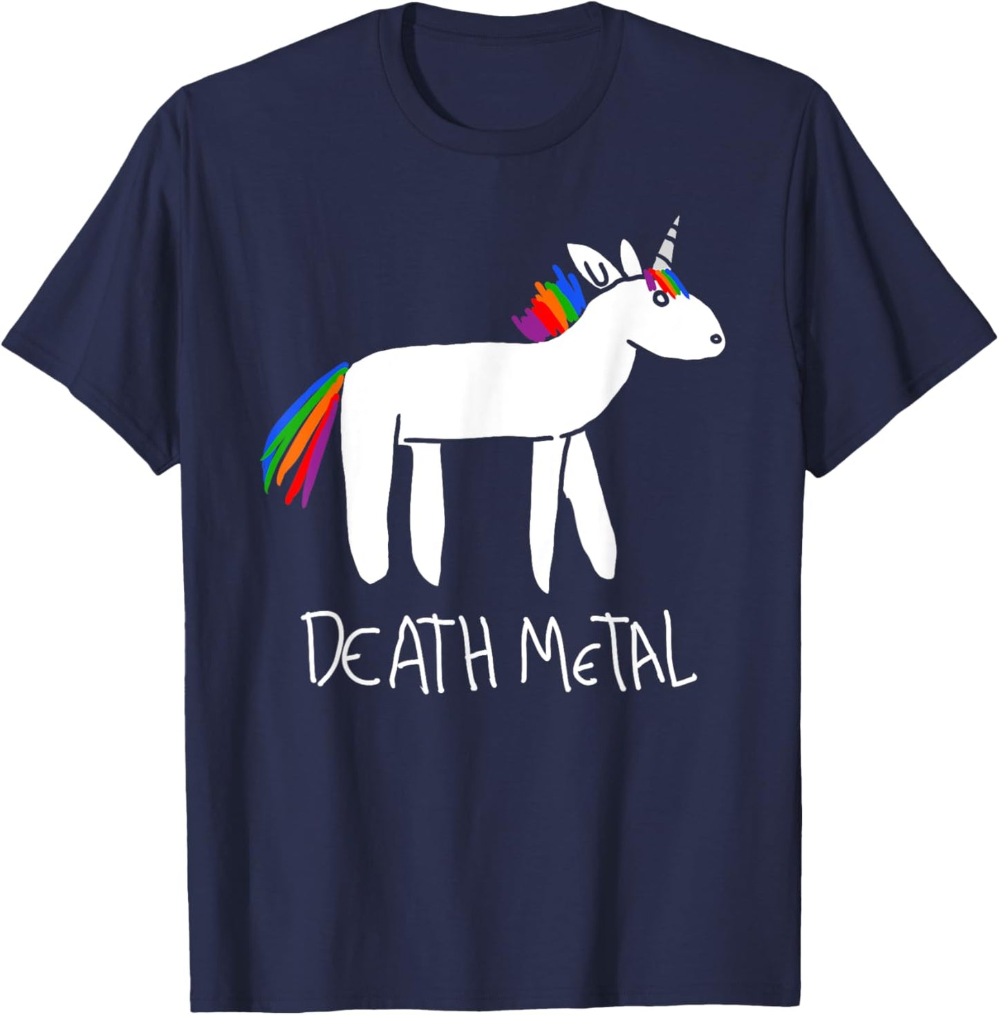 Death Metal Unicorn Funny Goth Kidcore Meme Sarcastic Ironic T-Shirt - T-Shirt | Navy