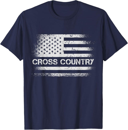 USA Flag Cross Country - American US Cross Country Running Women Girls Kids Men T-Shirt - T-Shirt | Navy