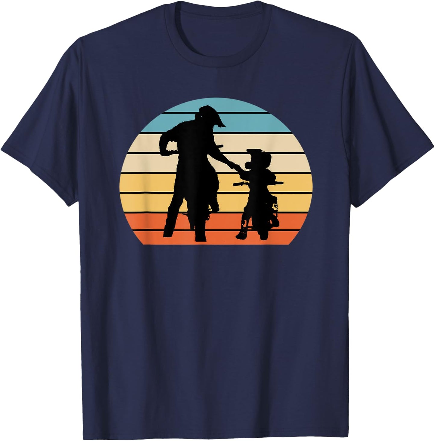 Father and Son Braaap Motocross Off-Roading Retro Sunset T-Shirt - T-Shirt | Navy