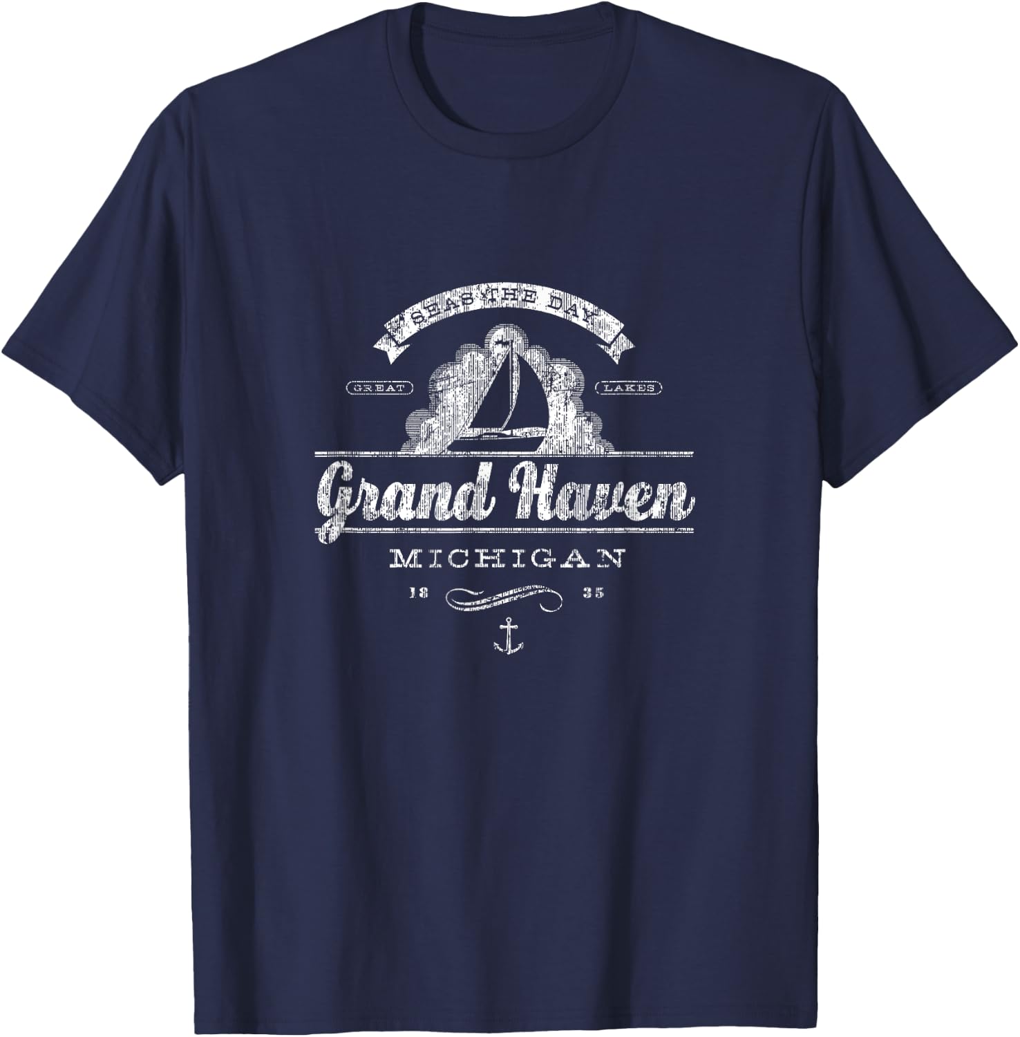 Grand Haven MI Sailboat Vintage Nautical T-Shirt - T-Shirt | Navy