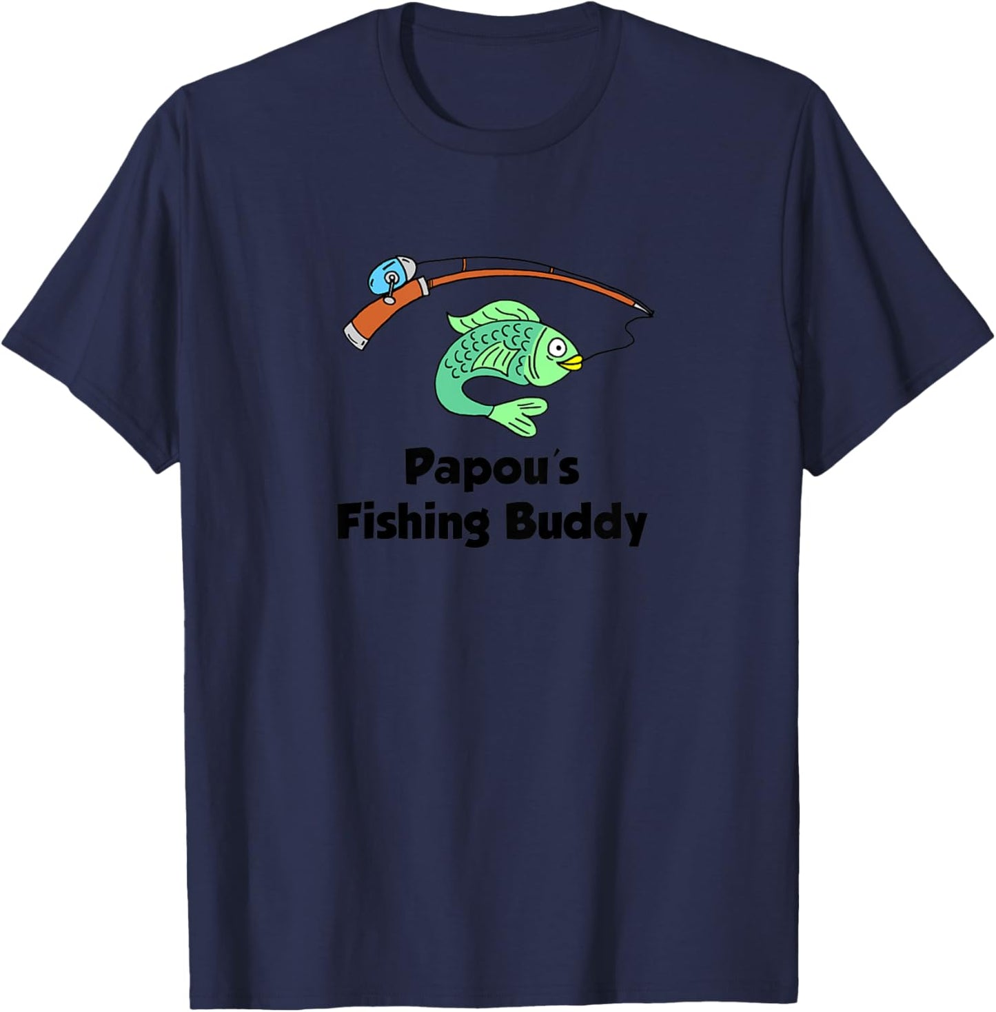 Kids Papou's Fishing Buddy Greek Grandson Granddaughter T-Shirt - T-Shirt | Navy