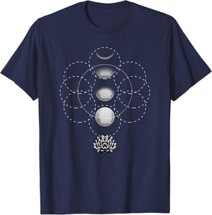 Lotus Moons Phase Yoga Cool Lunar Exercise Yoga Lover Gift T-Shirt - T-Shirt | Navy