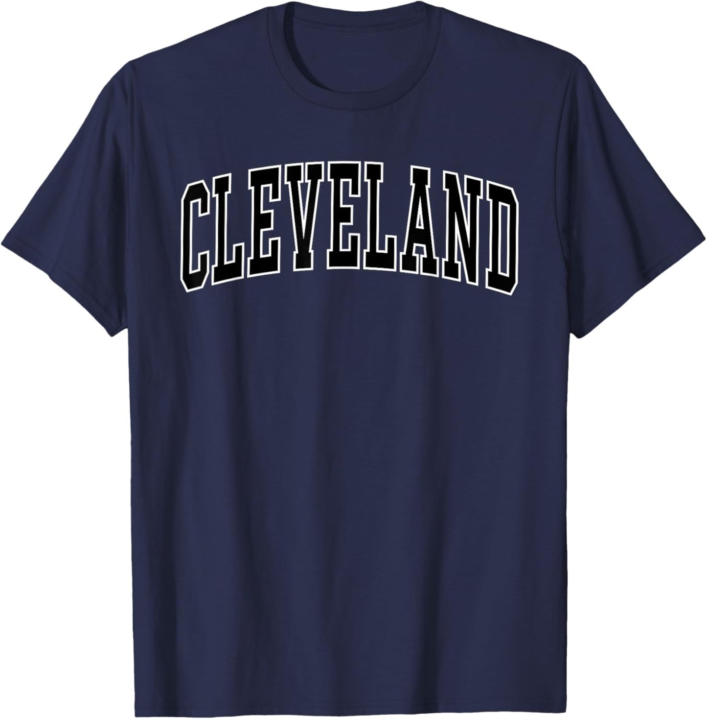 Cleveland - Vintage Varsity Arched Text Cleveland T-Shirt - T-Shirt | Navy