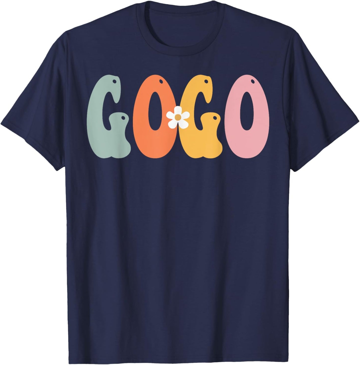 NorthPole Attire GOGO Retro Groovy Print Mom Cute Mother's Day Funny Grandma T-Shirt - T-Shirt | Navy