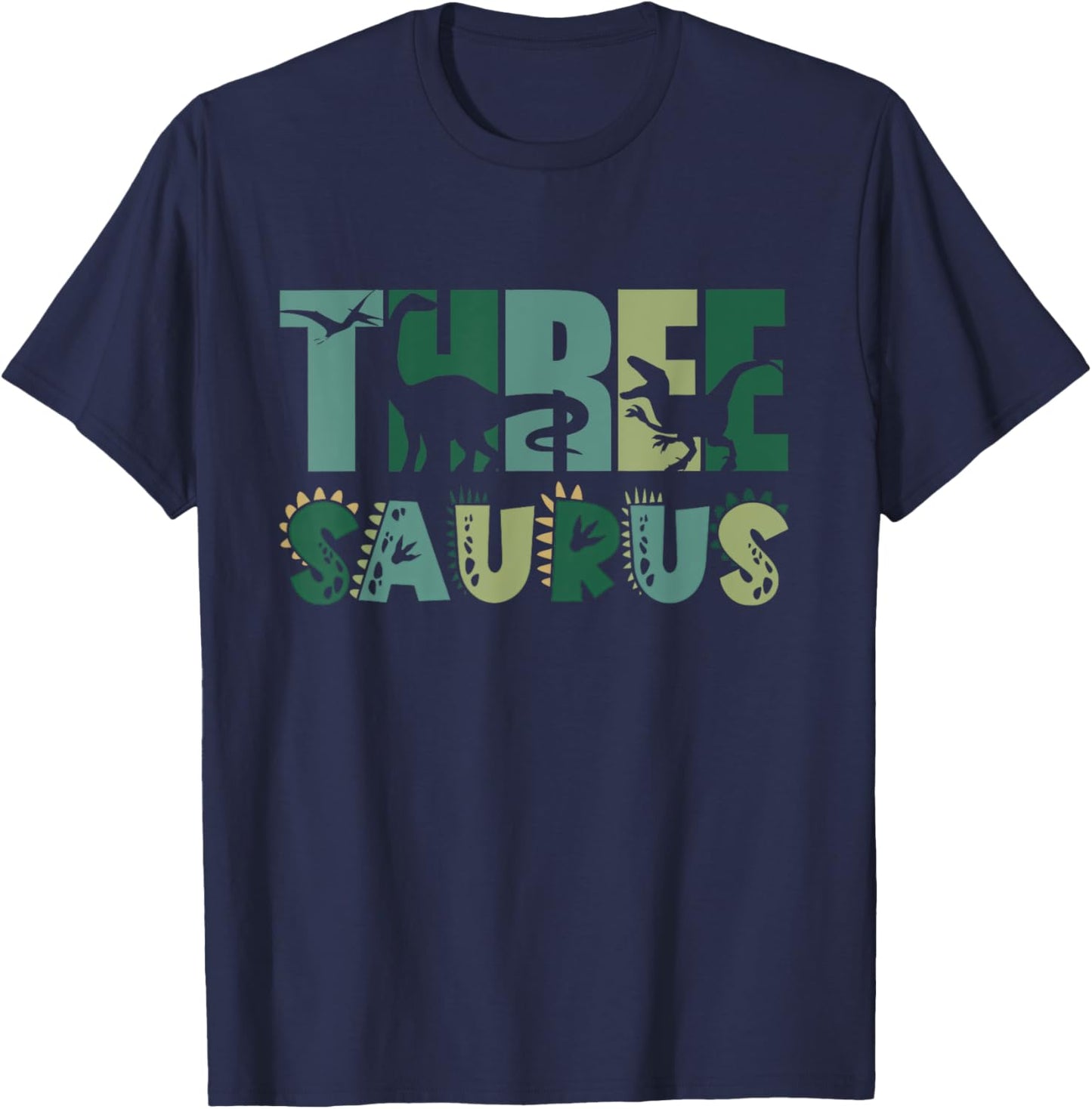 Three Saurus 3rd Birthday Dinosaur Boy Toddler Kids T-Shirt - T-Shirt | Navy