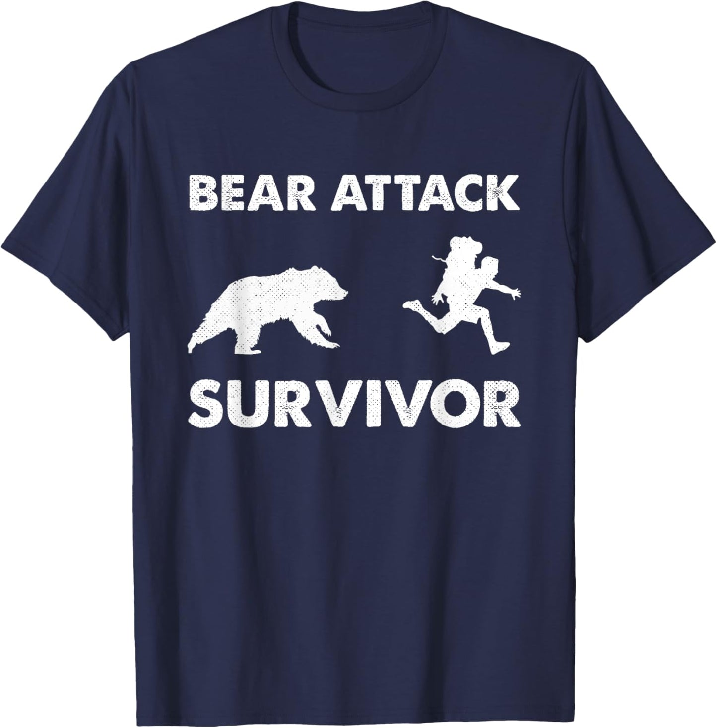 Bear Attack Survivor Funny Retro Outdoors Hiker Comper Biker T-Shirt - T-Shirt | Navy