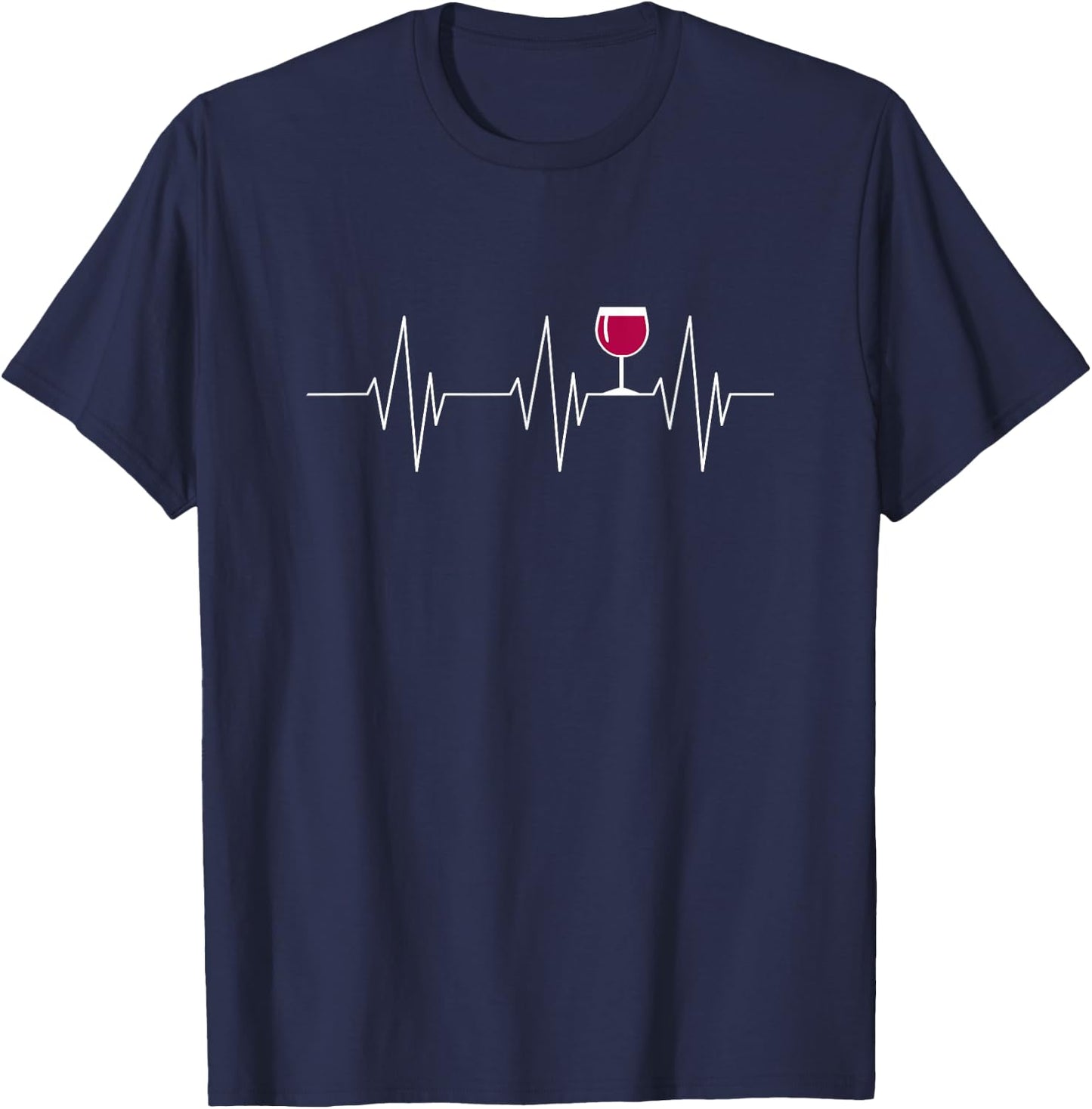 Funny Wine Heartbeat Wine Drinking Wine Lovers Gag Gift T-Shirt - T-Shirt | Navy