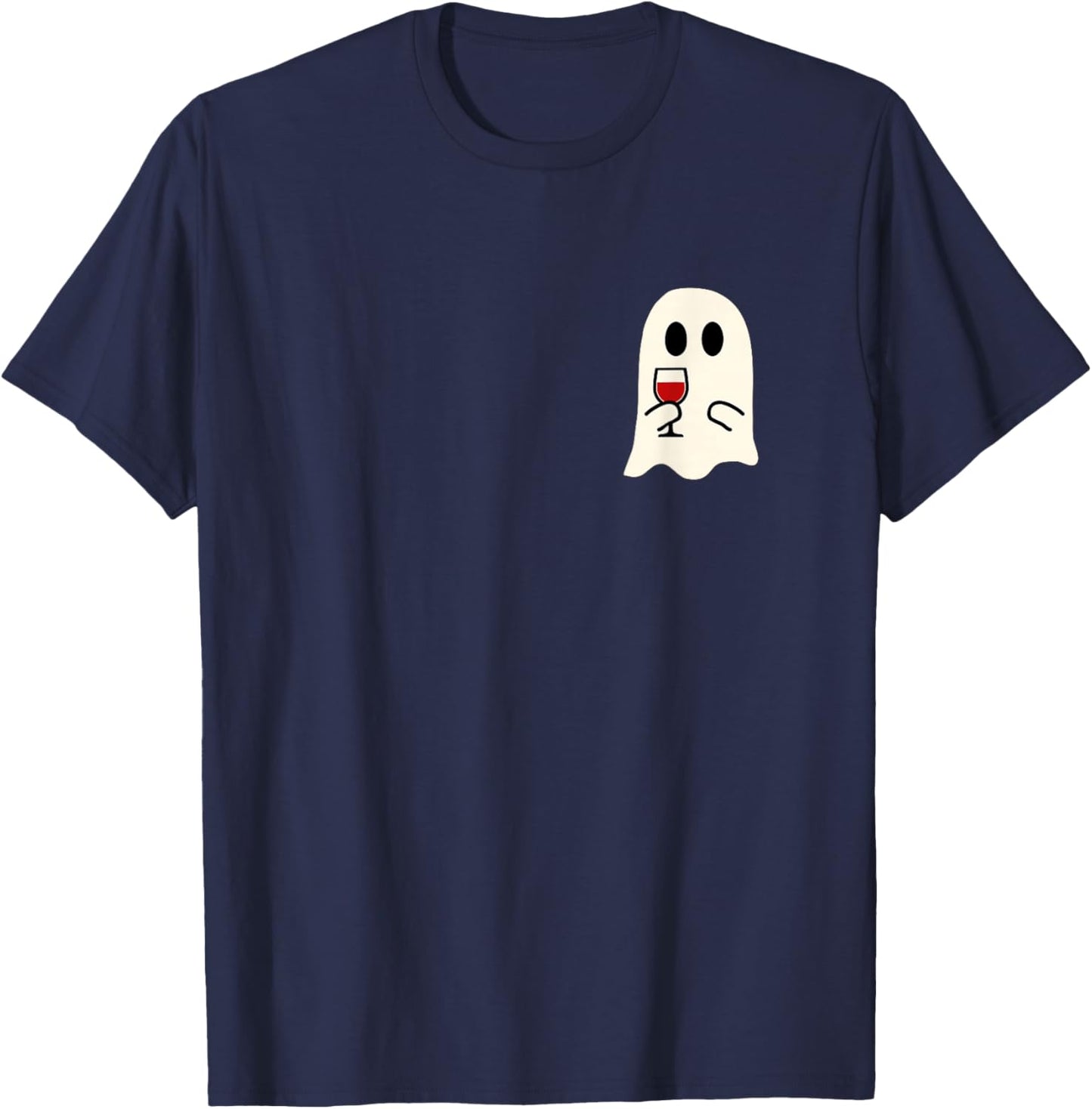 Cute Little Ghost Red Wine Glass Halloween T-Shirt - T-Shirt | Navy