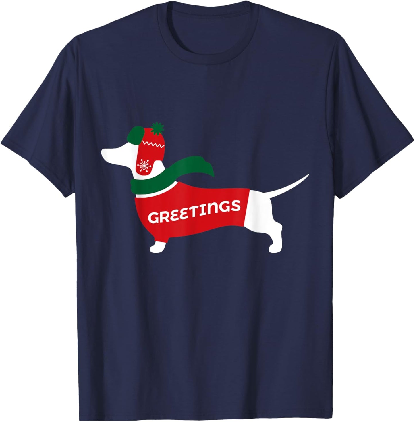 Cute Dachshund Christmas Wearing Sweater, Scarf, Hat T-Shirt - T-Shirt | Navy