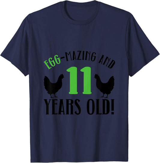 Kids 11th Birthday 11 Years Old Chicken Farmer chicken Lover T-Shirt - T-Shirt | Navy