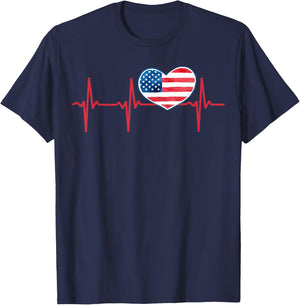 Heartbeat EKG America Heart Love Patriotic 4th of July T-Shirt - T-Shirt | Navy