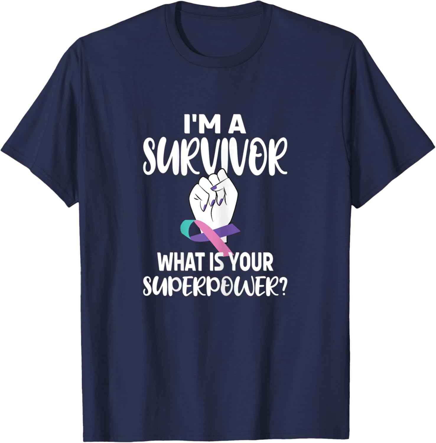 I'm A Survivor Cancer Ribbon Thyroid Cancer Awareness T-Shirt - T-Shirt | Navy