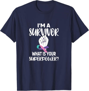 I'm A Survivor Cancer Ribbon Thyroid Cancer Awareness T-Shirt - T-Shirt | Navy