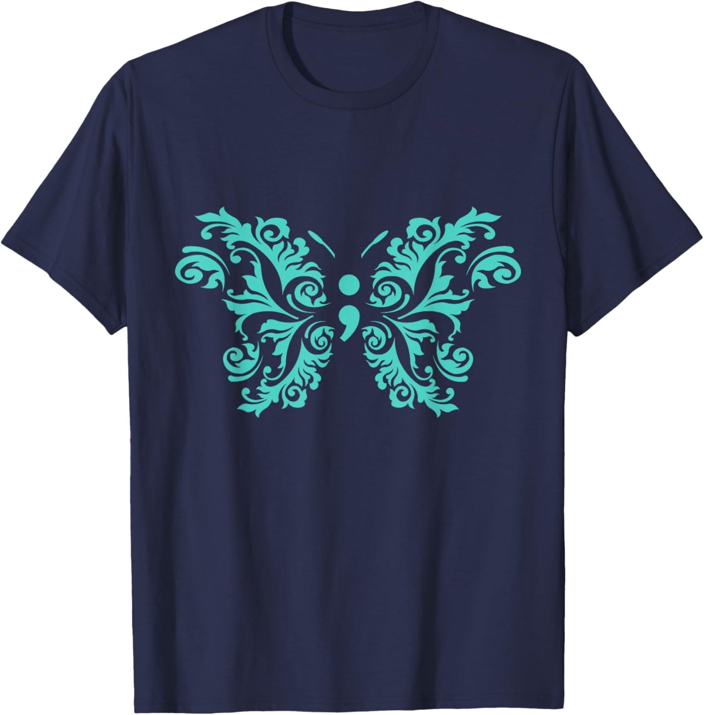Butterfly Semicolon Suicide Awareness Prevention Teal T-Shirt - T-Shirt | Navy