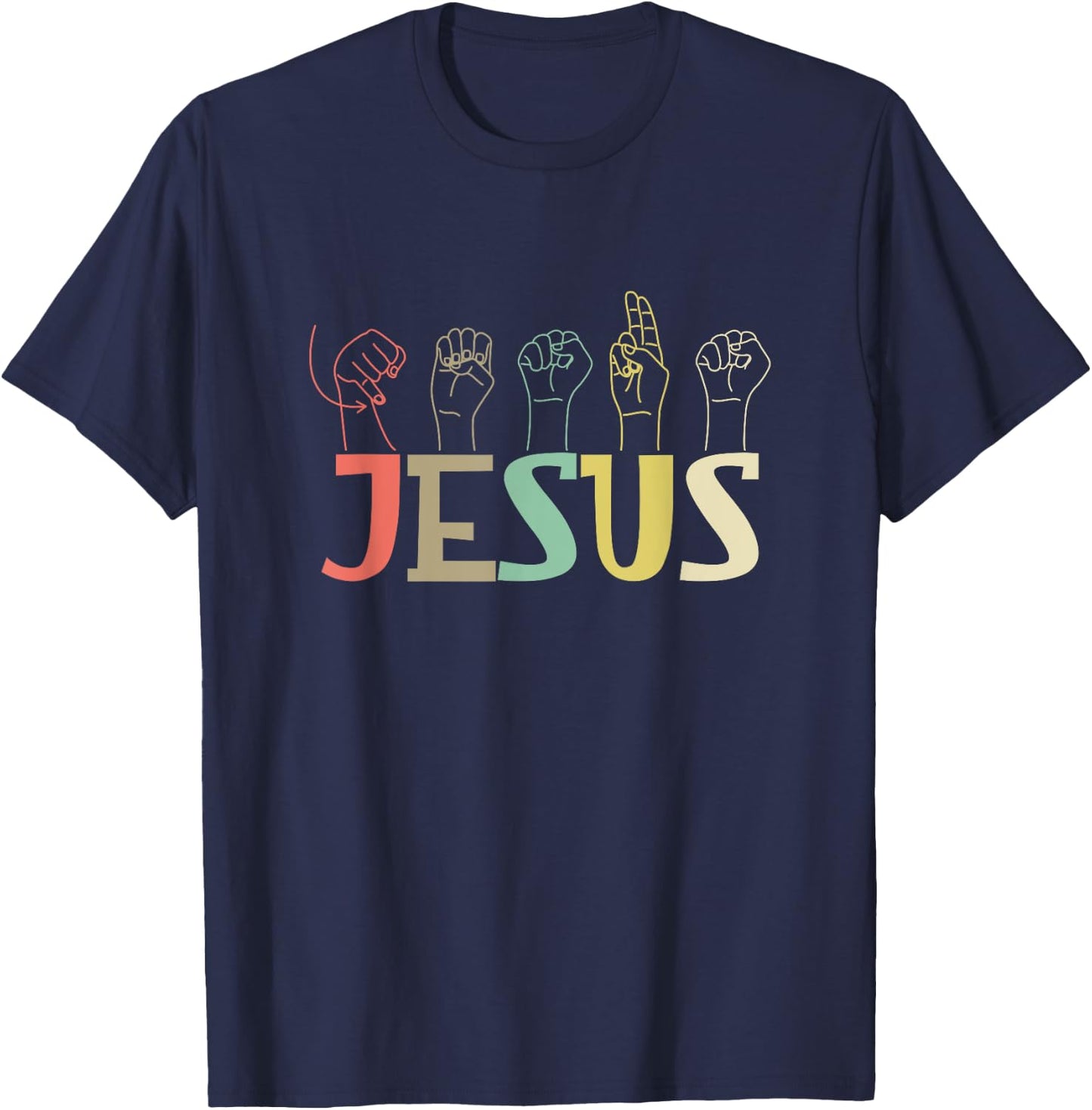 Jesus ASL Christian Deaf D/HH ASL Teacher Sign Language Men Women T-Shirt - T-Shirt | Navy