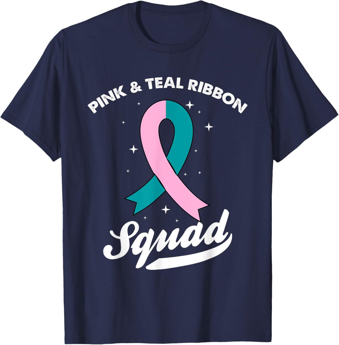 Pink & Teal Ribbon Squad Ovarian Breast Cancer Awareness T-Shirt - T-Shirt | Navy