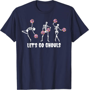 Lets Go Ghouls Skeleton Cheerleader Halloween Cheer Mom T-Shirt - T-Shirt | Navy