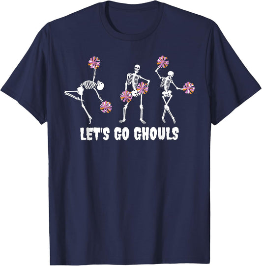 Lets Go Ghouls Skeleton Cheerleader Halloween Cheer Mom T-Shirt - T-Shirt | Navy