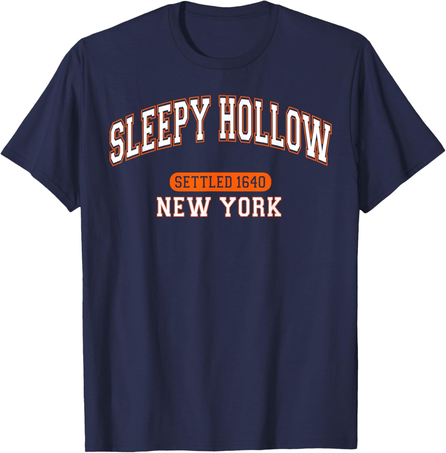 Sleepy Hollow New York Settled 1640 Sports White Orange T-Shirt - T-Shirt | Navy