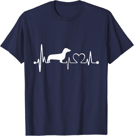 Dachshund Heartbeat - Funny Wiener Dog T-Shirt - T-Shirt | Navy