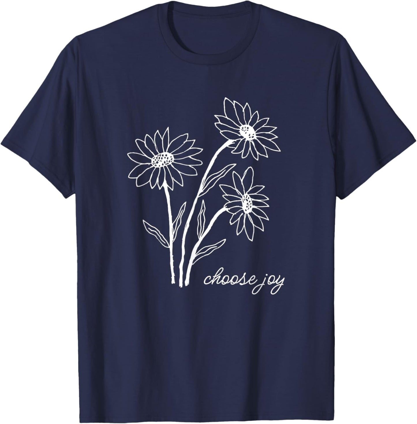 CAMCdesigns Choose Joy Floral Flower Garden Happy Christian Inspiration , Small, Black T-Shirt - T-Shirt | Navy