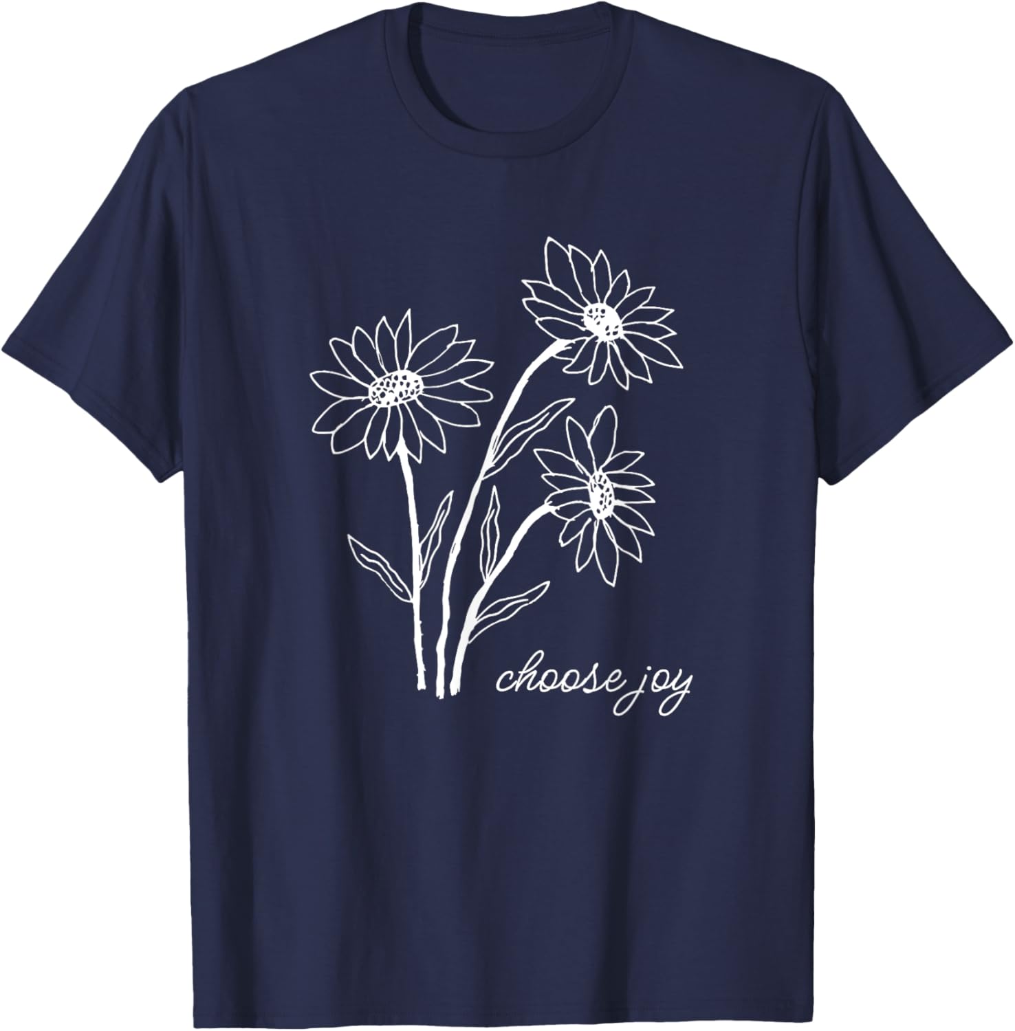 CAMCdesigns Choose Joy Floral Flower Garden Happy Christian Inspiration , Small, Black T-Shirt - T-Shirt | Navy