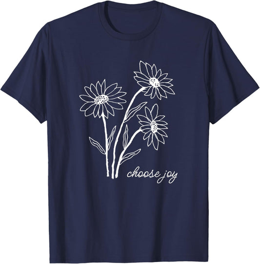 CAMCdesigns Choose Joy Floral Flower Garden Happy Christian Inspiration , Small, Black T-Shirt - T-Shirt | Navy