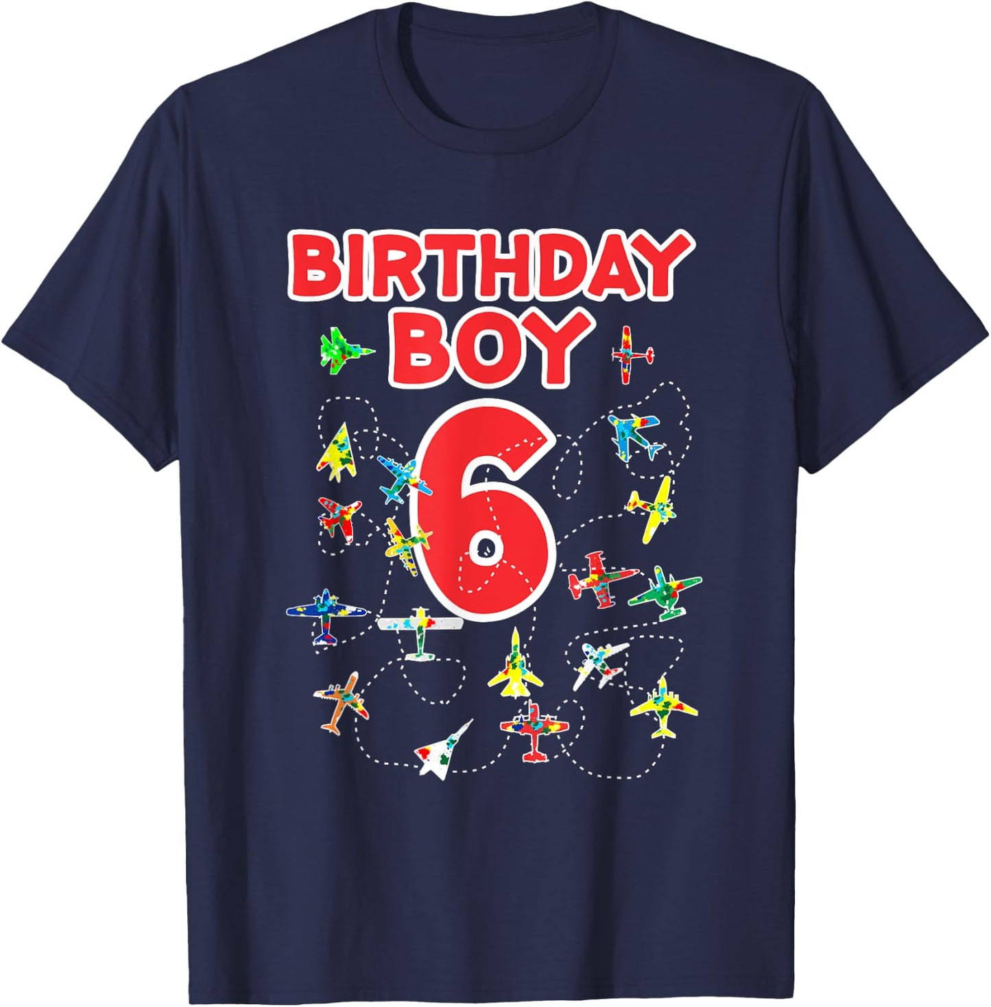 6th birthday boy airplane shirt-Six Birthday party Kids T-Shirt - T-Shirt | Navy