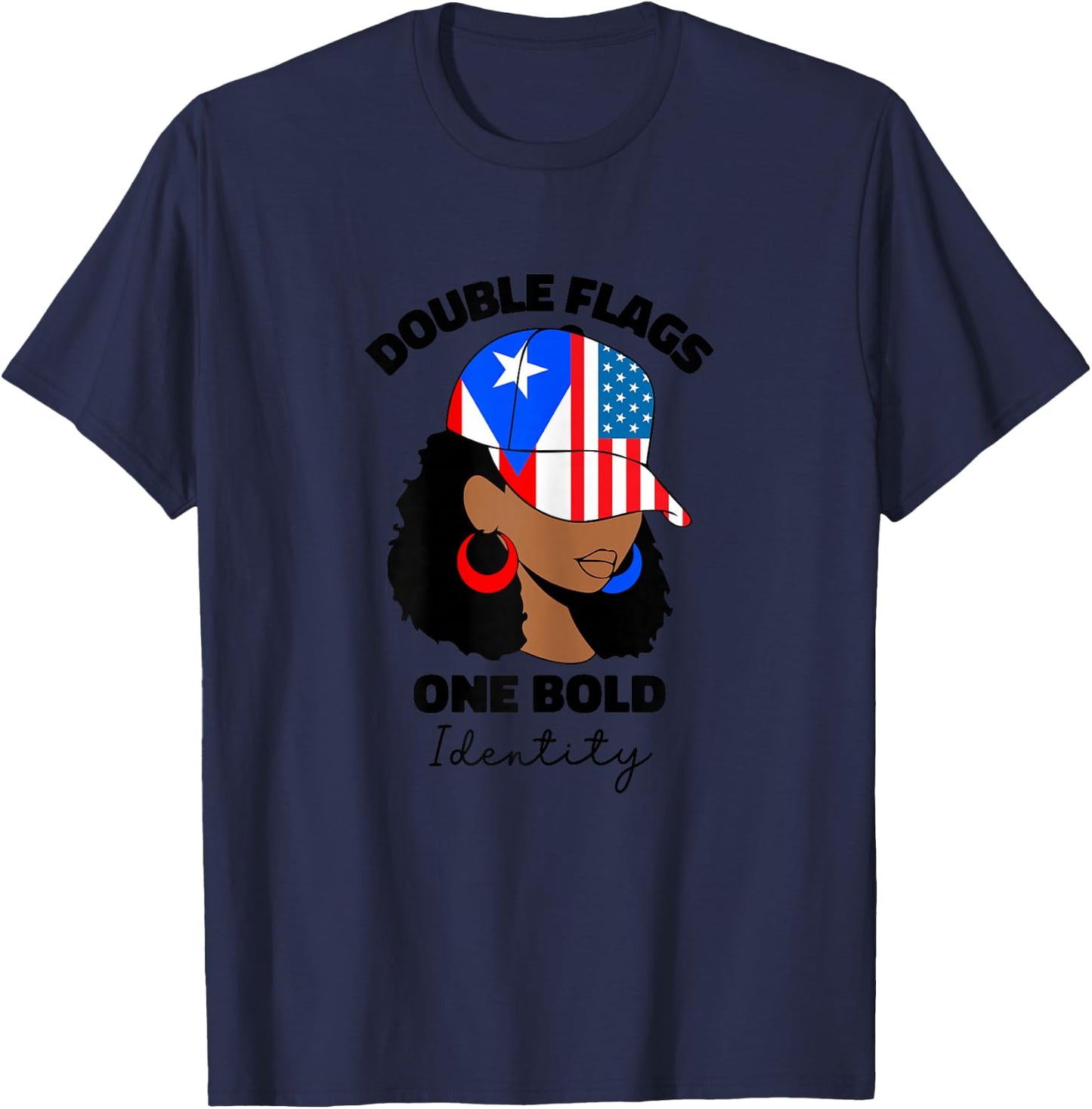 African American Puerto Rican Girl Afro Puerto Rico PR Flag T-Shirt - T-Shirt | Navy
