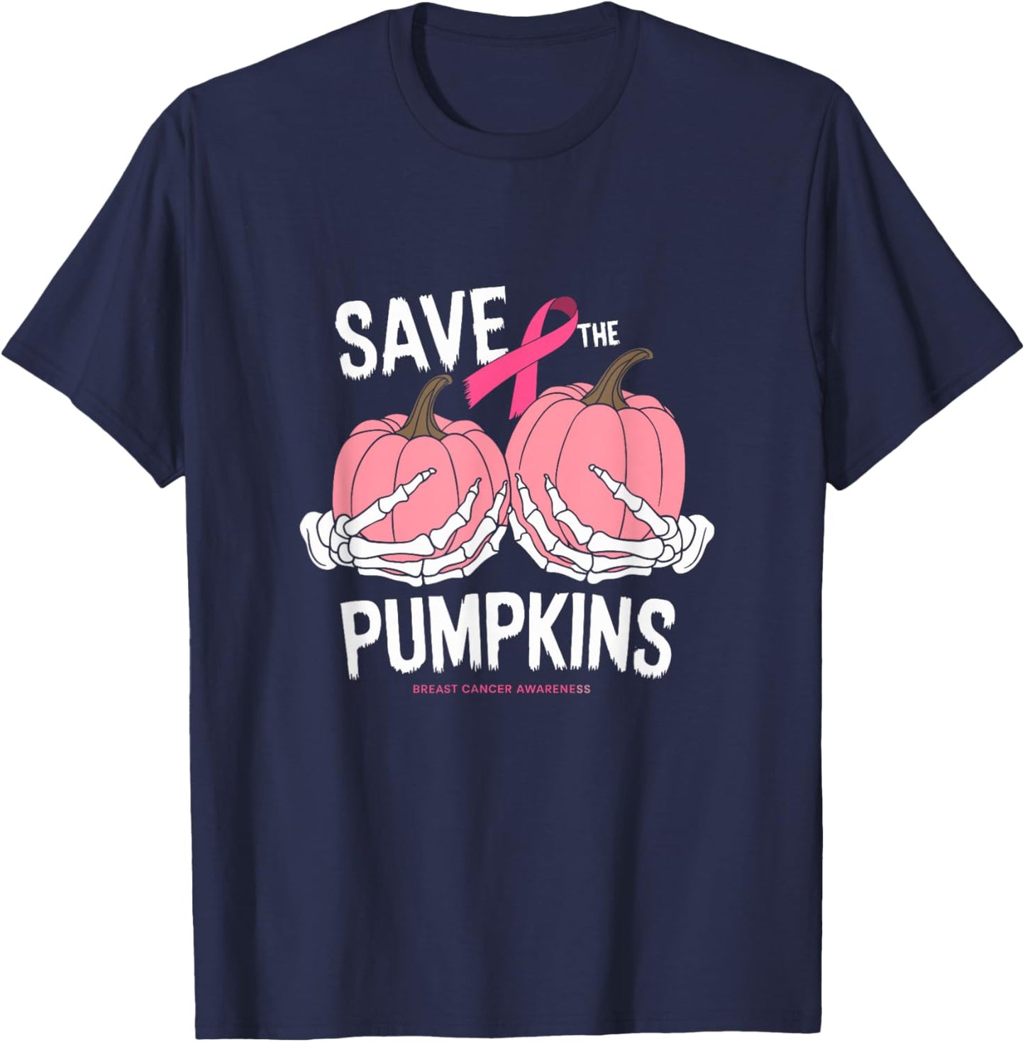 Save The Pumpkins Breast Cancer T-Shirt - T-Shirt | Navy