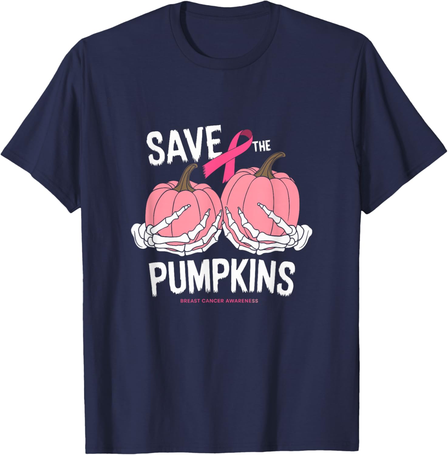 Save The Pumpkins Breast Cancer T-Shirt - T-Shirt | Navy