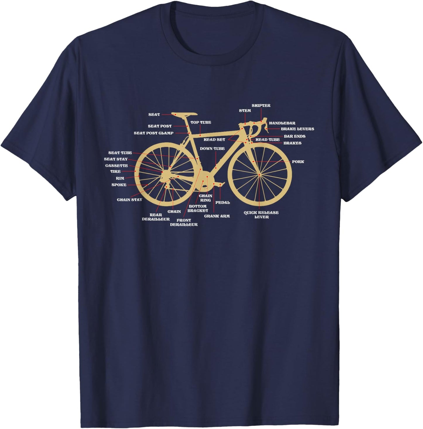 Bicycle Cycling Anatomy Road Bike Parts Biking Cyclist T-Shirt - T-Shirt | Navy