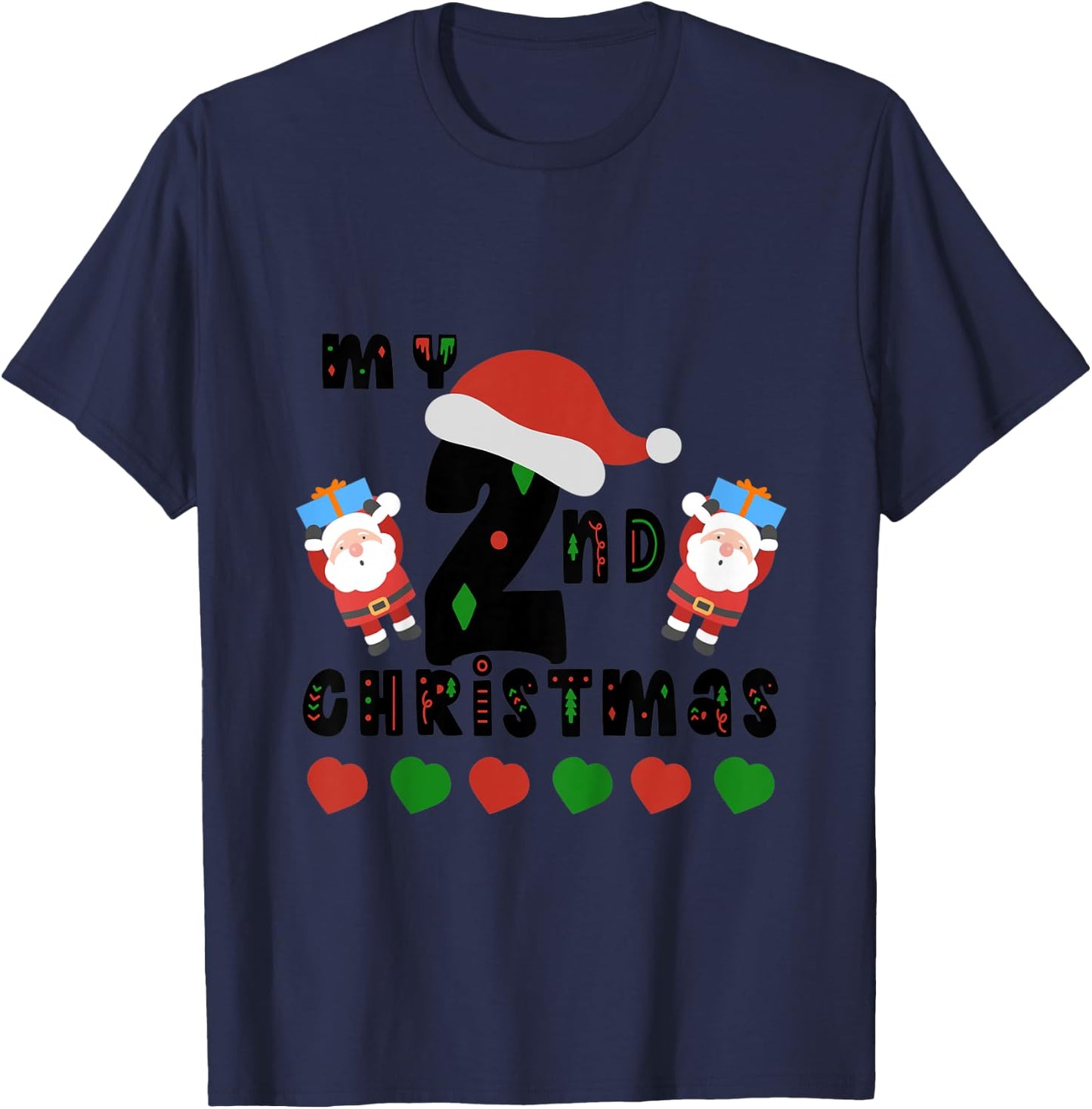 Kids My Second Christmas Baby Child 2nd Xmas Gift T-Shirt - T-Shirt | Navy