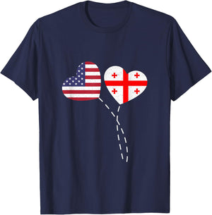 Loving Georgia USA Flag Heart Georgian Americans Love T-Shirt - T-Shirt | Navy