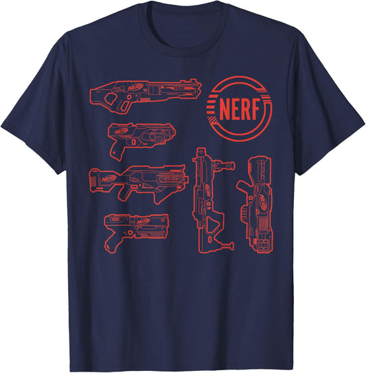 Nerf Blasters Retro Schematic Textbook Outlines T-Shirt - T-Shirt | Navy