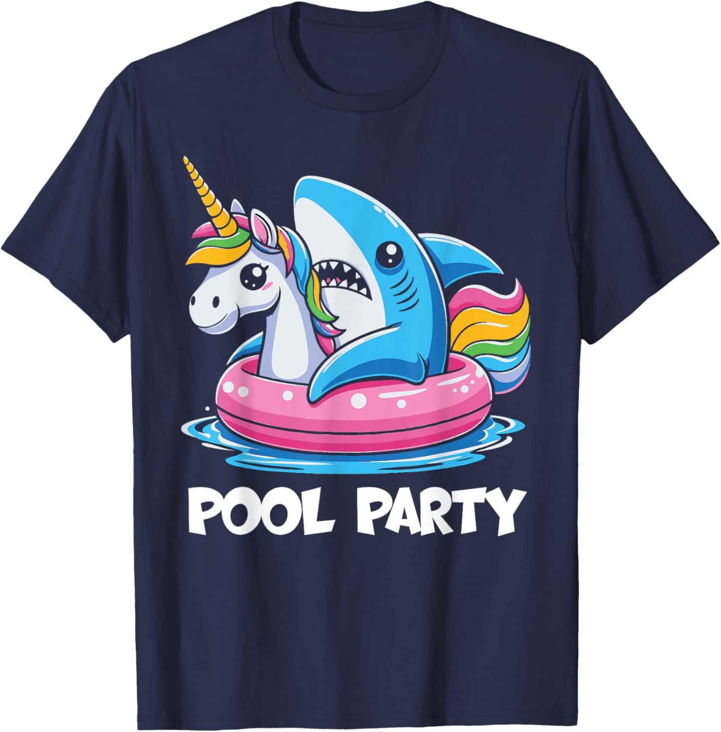 Pool Party Funny Shark And Unicorn Swimming Summer Women Kids T-Shirt - T-Shirt | Navy