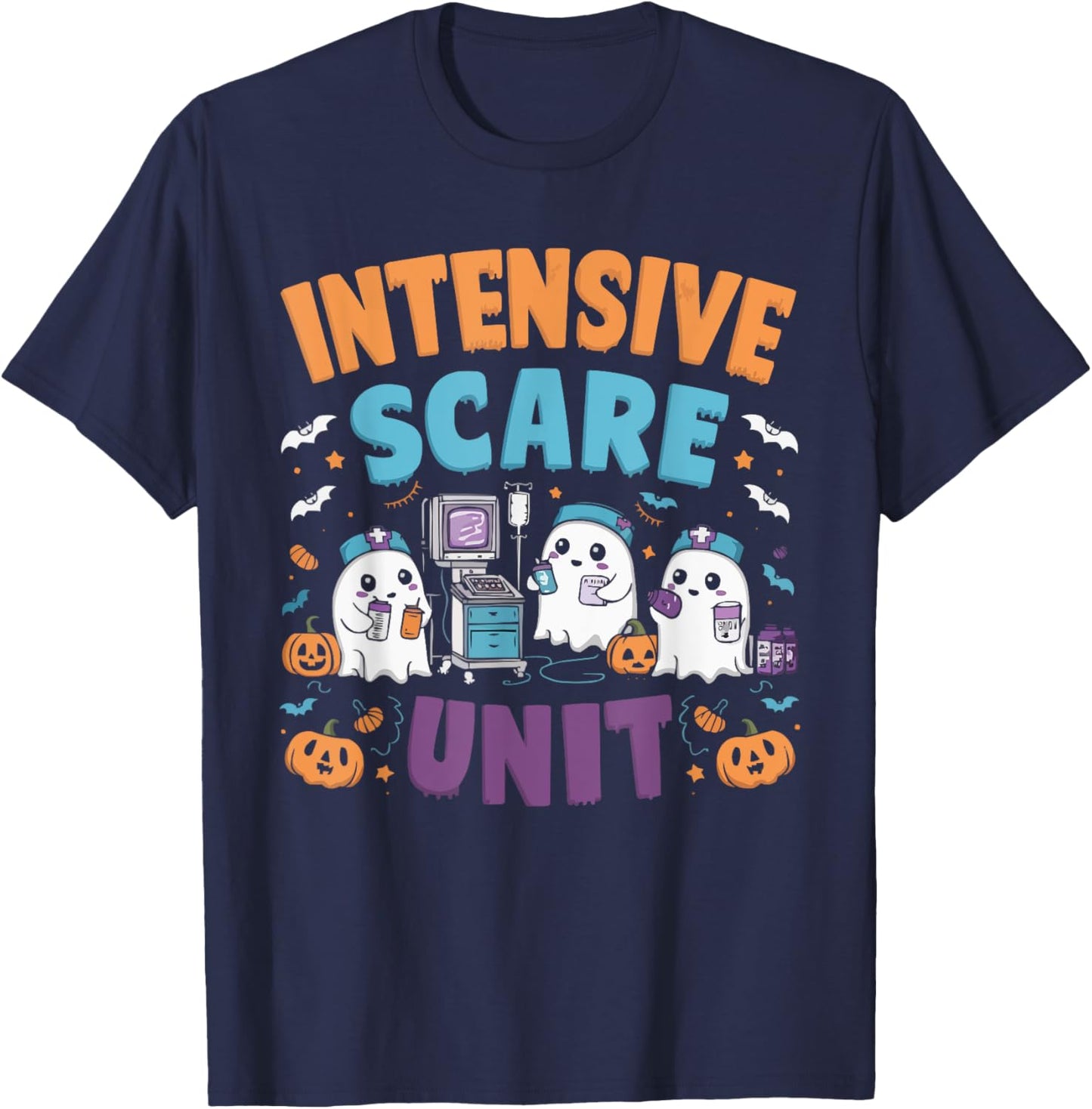 ICU Nurse Halloween Emergency Room Nursing Trick Or Treat T-Shirt - T-Shirt | Navy