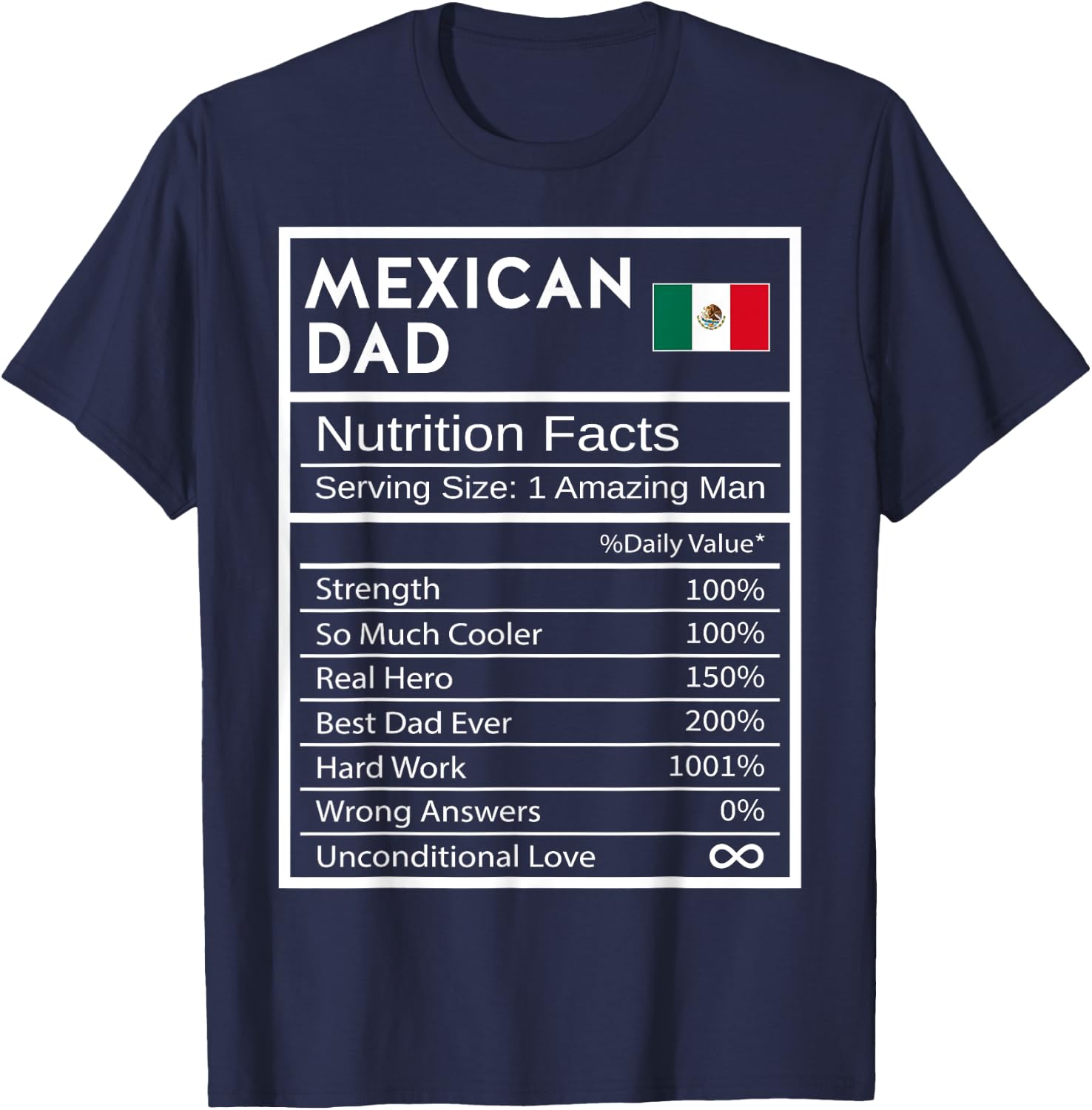 Mexican Dad Nutrition Facts National Pride Gift Dad T-Shirt - T-Shirt | Navy