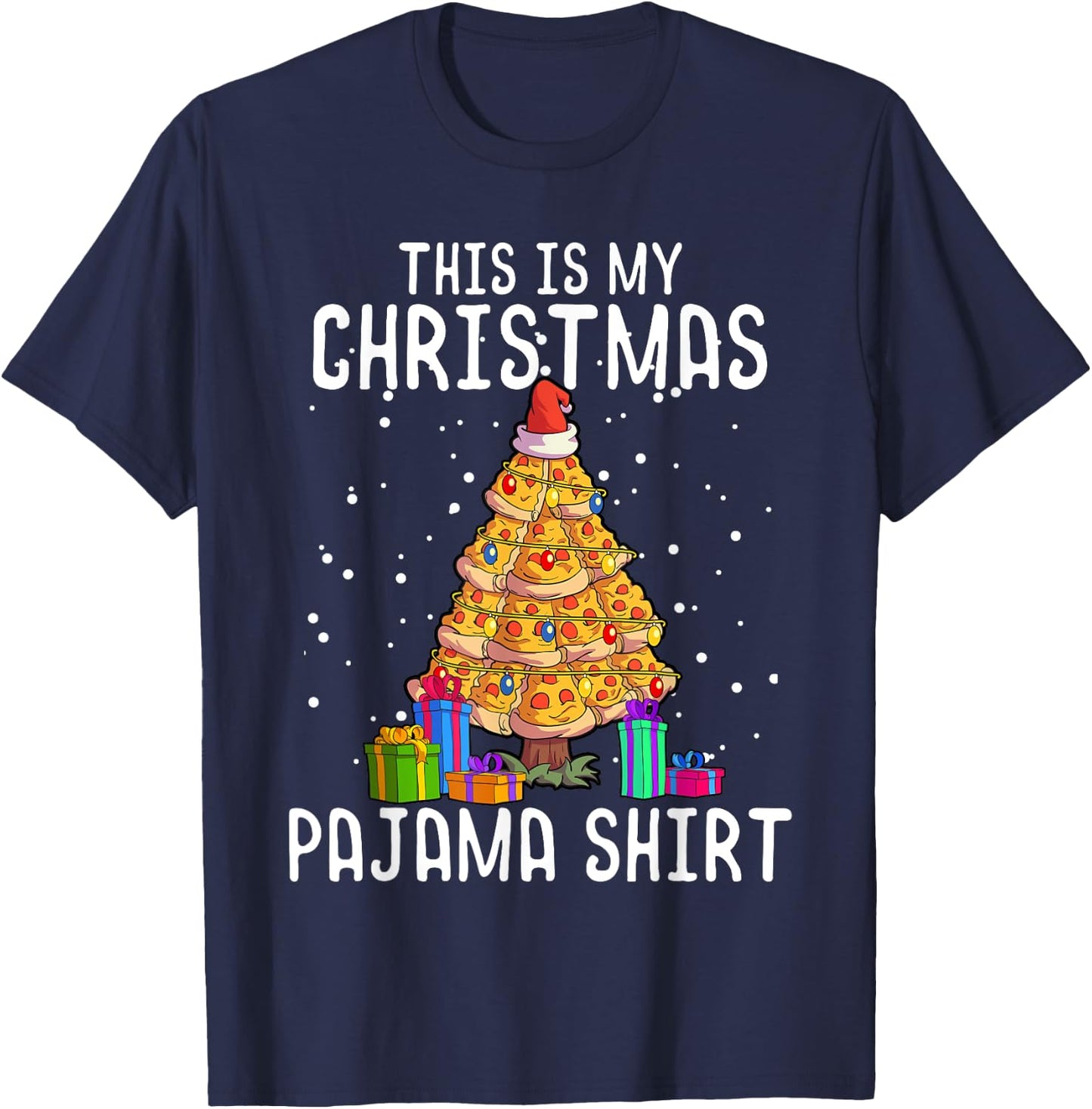 Pizza Christmas Tree Shirt Men Kids Pizza Lover Gift Xmas T-Shirt - T-Shirt | Navy