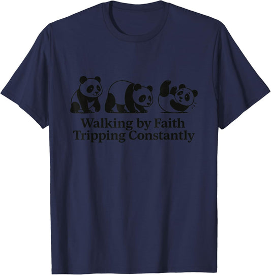 Walking by Faith Tripping Constantly Panda T-Shirt - T-Shirt | Navy
