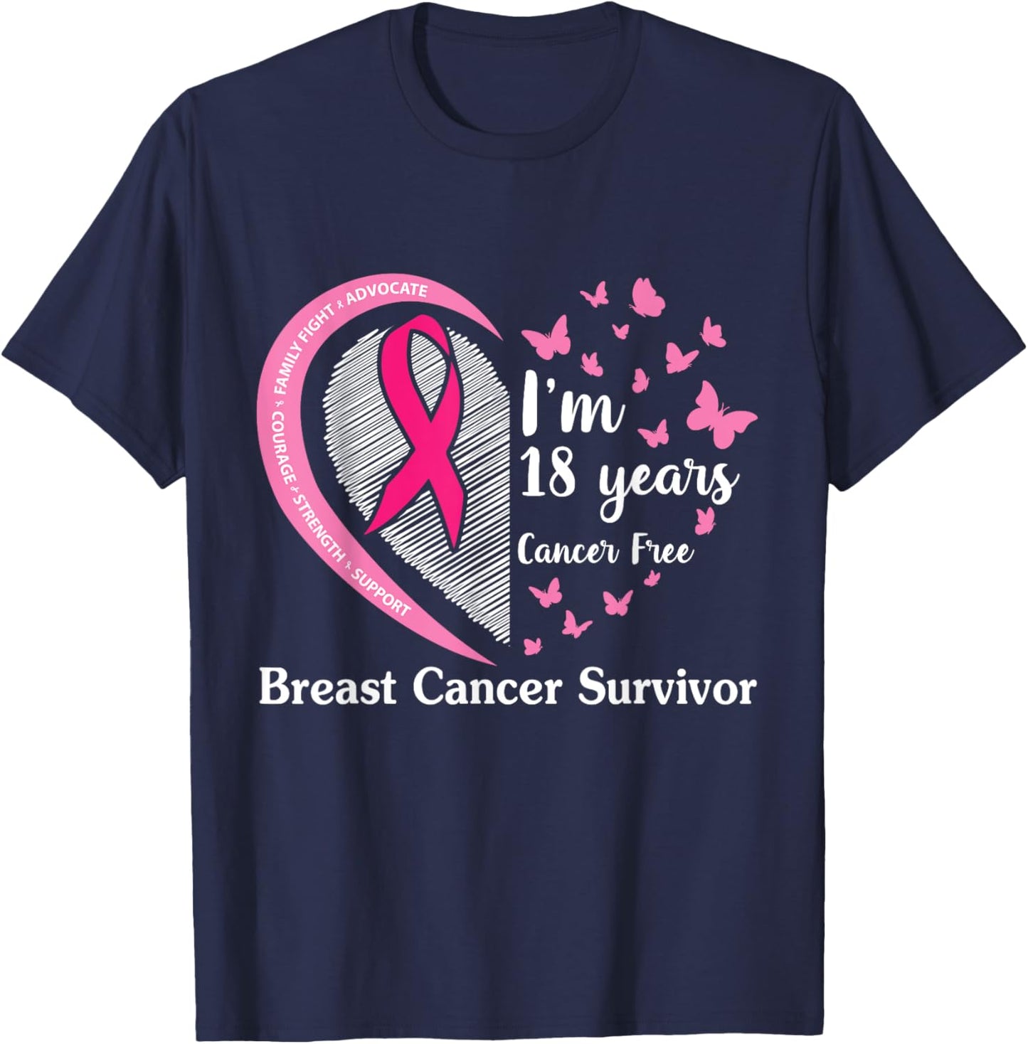 Family Fight Advocate Cour Strength I'm 18 Years Cancer Free T-Shirt - T-Shirt | Navy