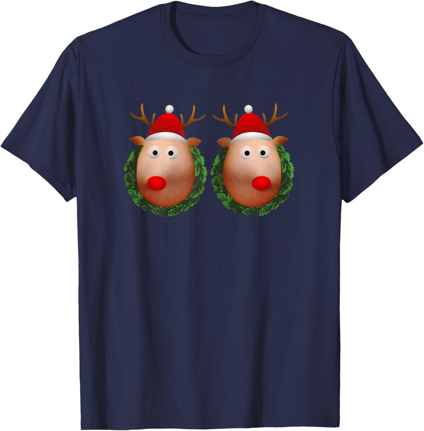 Ugly Christmas Sweater Merry Titmas Reindeer Boobs Naughty T-Shirt - T-Shirt | Navy
