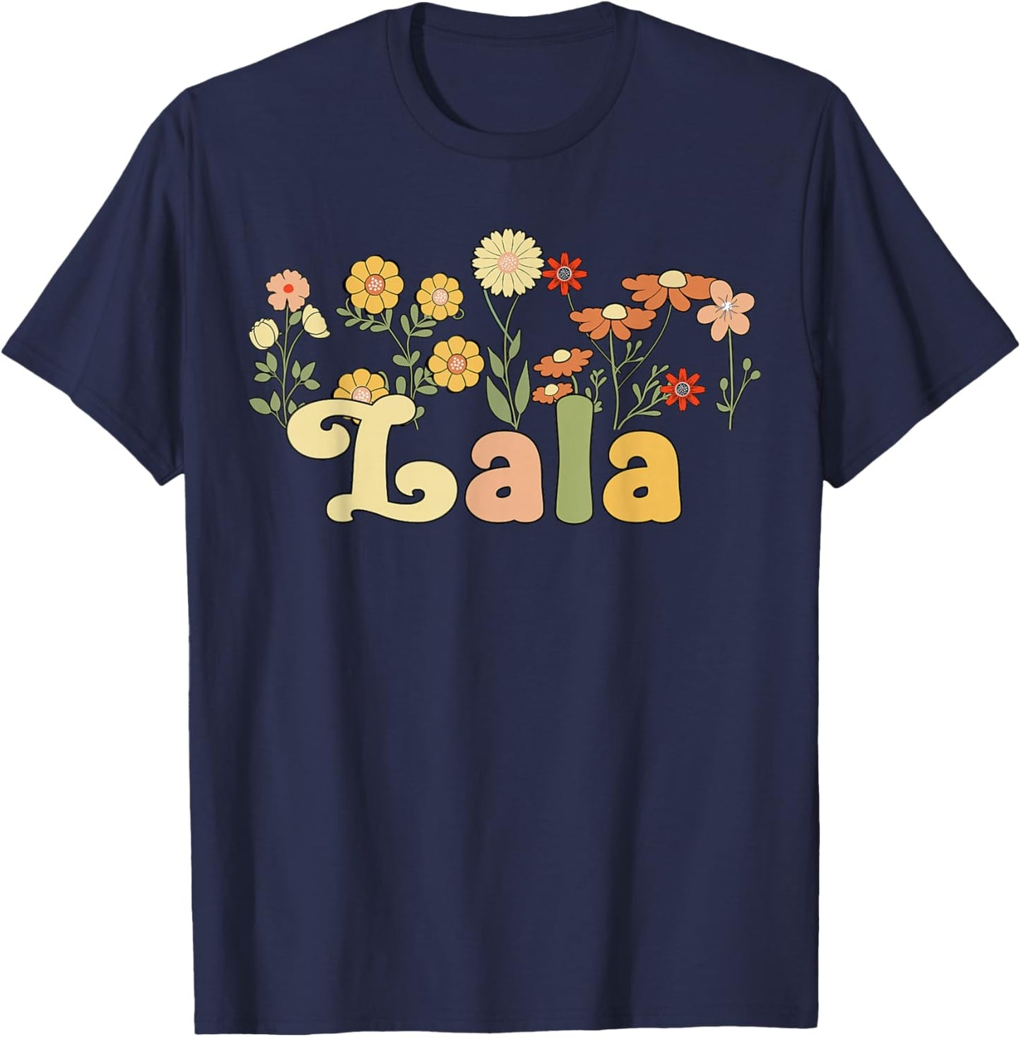 Groovy Lala Grandmother Flowers Lala Grandma T-Shirt - T-Shirt | Navy
