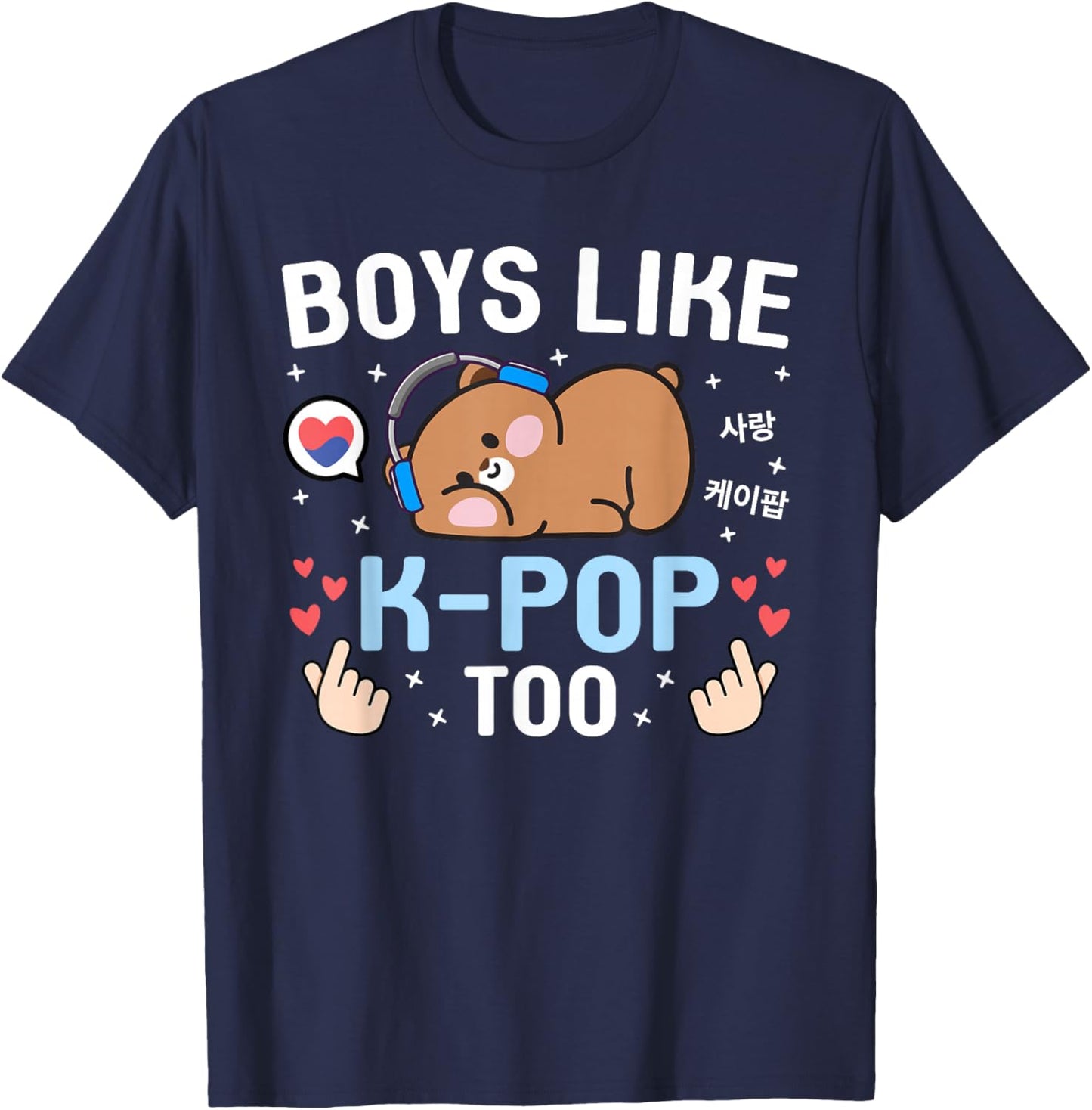 Boys Like K-Pop Too Cute Kawaii Bear Korean Music Kids K-Pop T-Shirt - T-Shirt | Navy