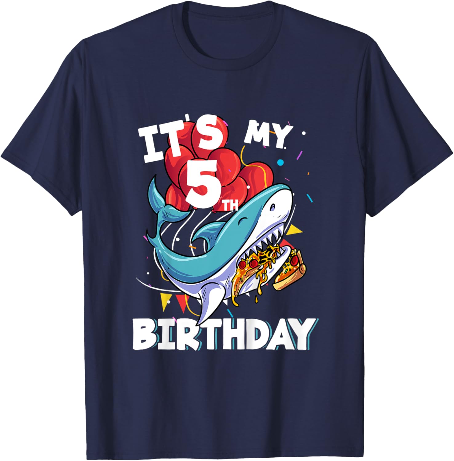 It's my 5th Birthday 5 Year Old Shark Birthday T-Shirt - T-Shirt | Navy