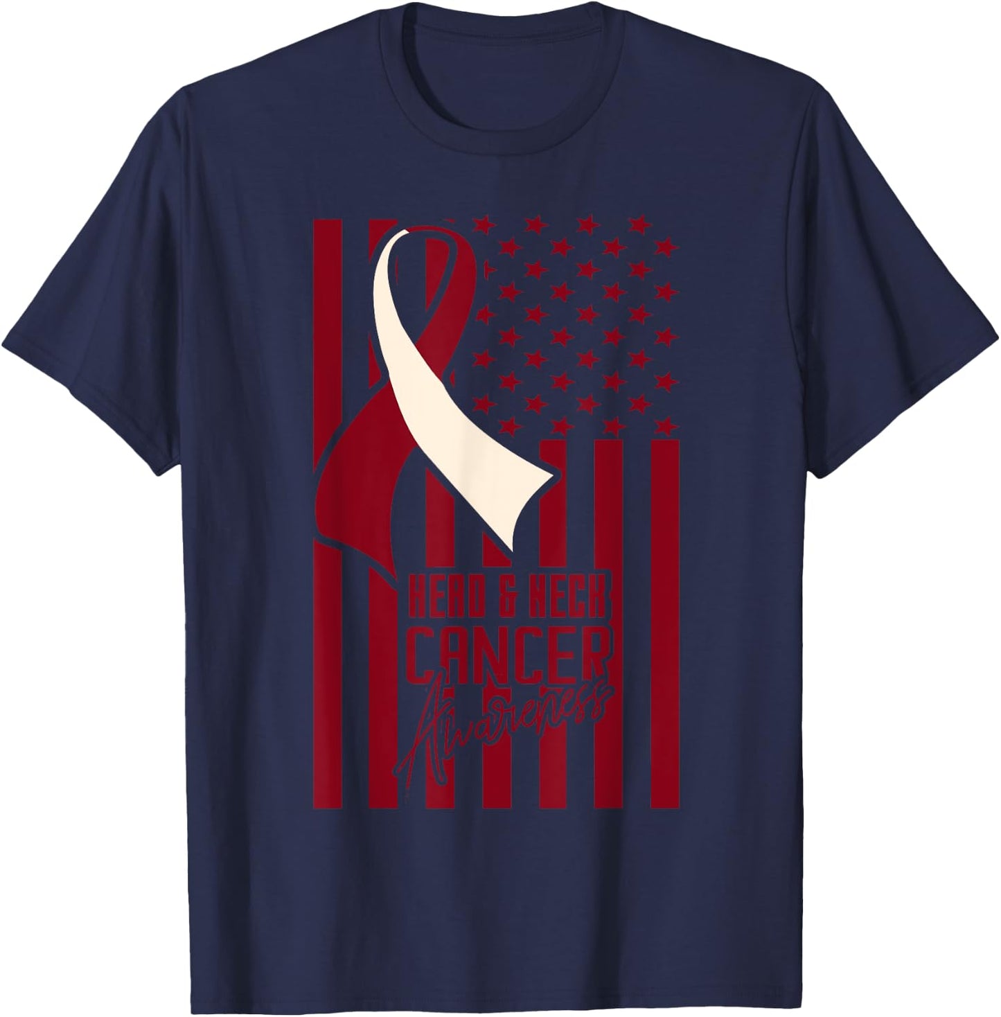 Head & Neck Cancer Awareness American Flag Burgundy Ivory Kids Men T-Shirt - T-Shirt | Navy