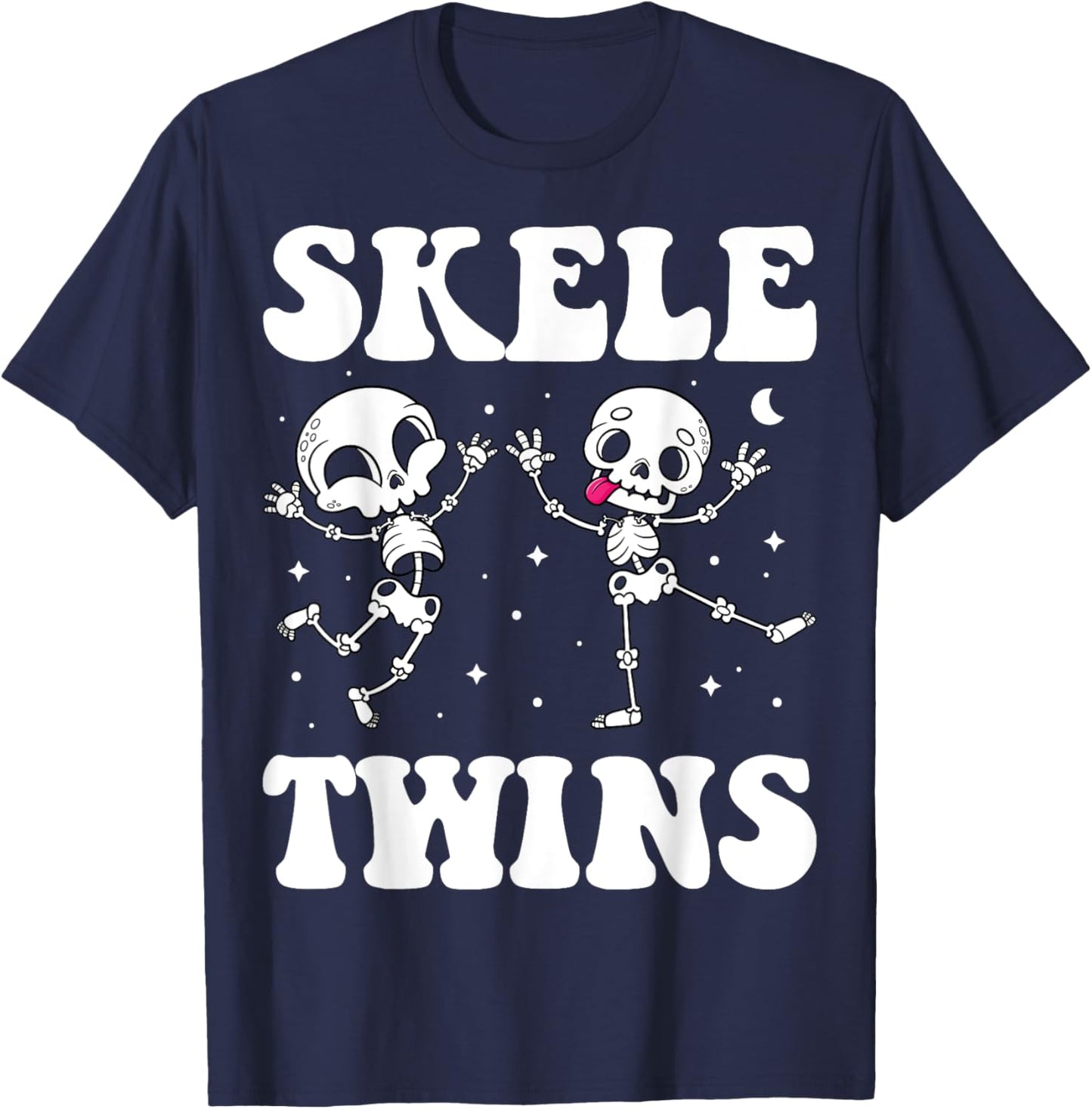 Cute Twin Day Halloween Twinning Girls Boys Outfit Funny Dancing Skeletons Twins Halloween Matching Skeletwins T-Shirt - T-Shirt | Navy