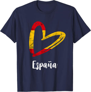 Espana Spanish Flag Heart Spanish Roots Espanol Spain Flag T-Shirt - T-Shirt | Navy