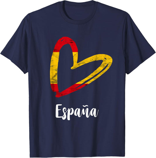 Espana Spanish Flag Heart Spanish Roots Espanol Spain Flag T-Shirt - T-Shirt | Navy