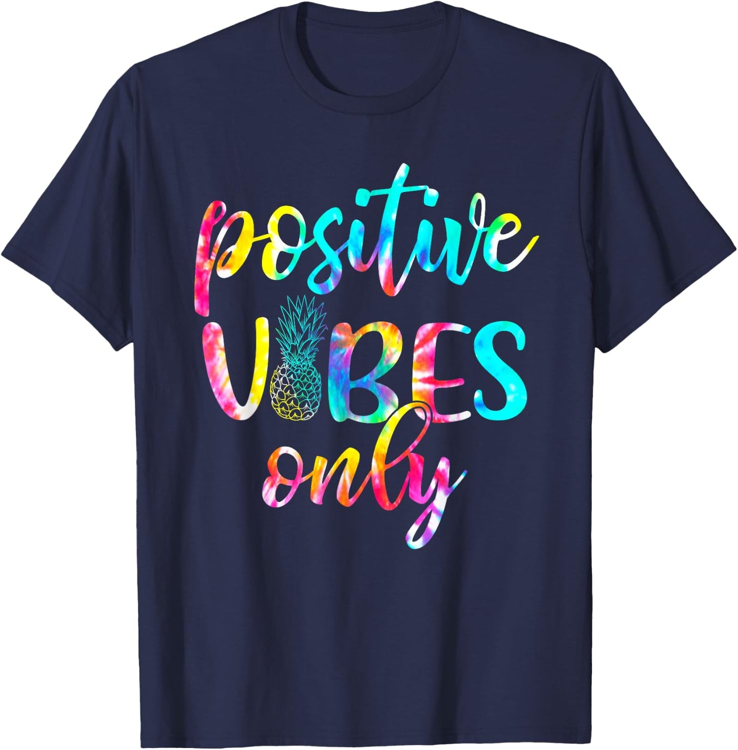 Retro Transfer Day Positive Vibe Only Tie Dye IVF Pineapple T-Shirt - T-Shirt | Navy